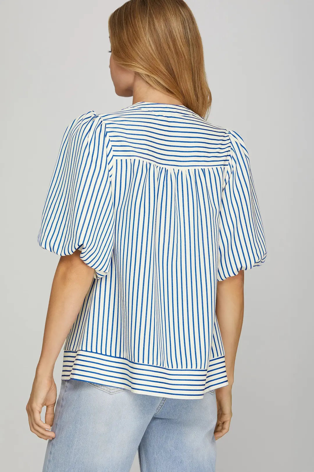 The Amanda Blue Striped Woven Top