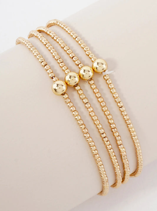 3PC-Set Skinny Metallic Glass Beads Stackable Stretch Bracelets