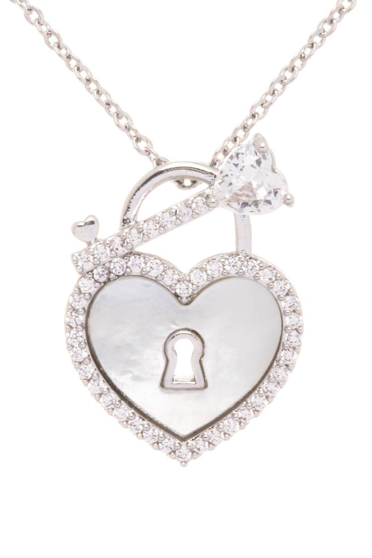 MOP CZ Key To The Heart Locket Pendant Necklace