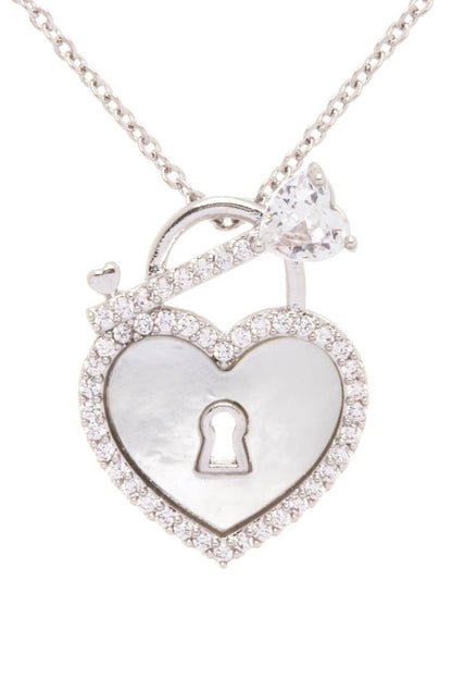 MOP CZ Key To The Heart Locket Pendant Necklace