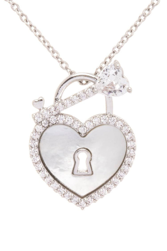 MOP CZ Key To The Heart Locket Pendant Necklace