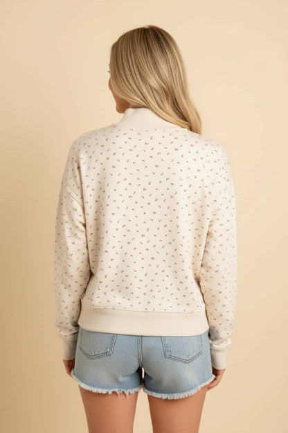 Ditsy Floral Mock Neck Pullover - Cream