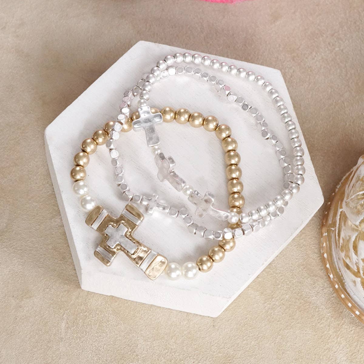 Faithful Trio – Boho Cross Stretch Bracelet Set