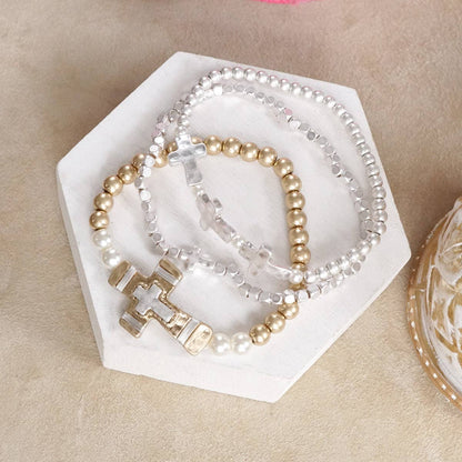 Faithful Trio – Boho Cross Stretch Bracelet Set