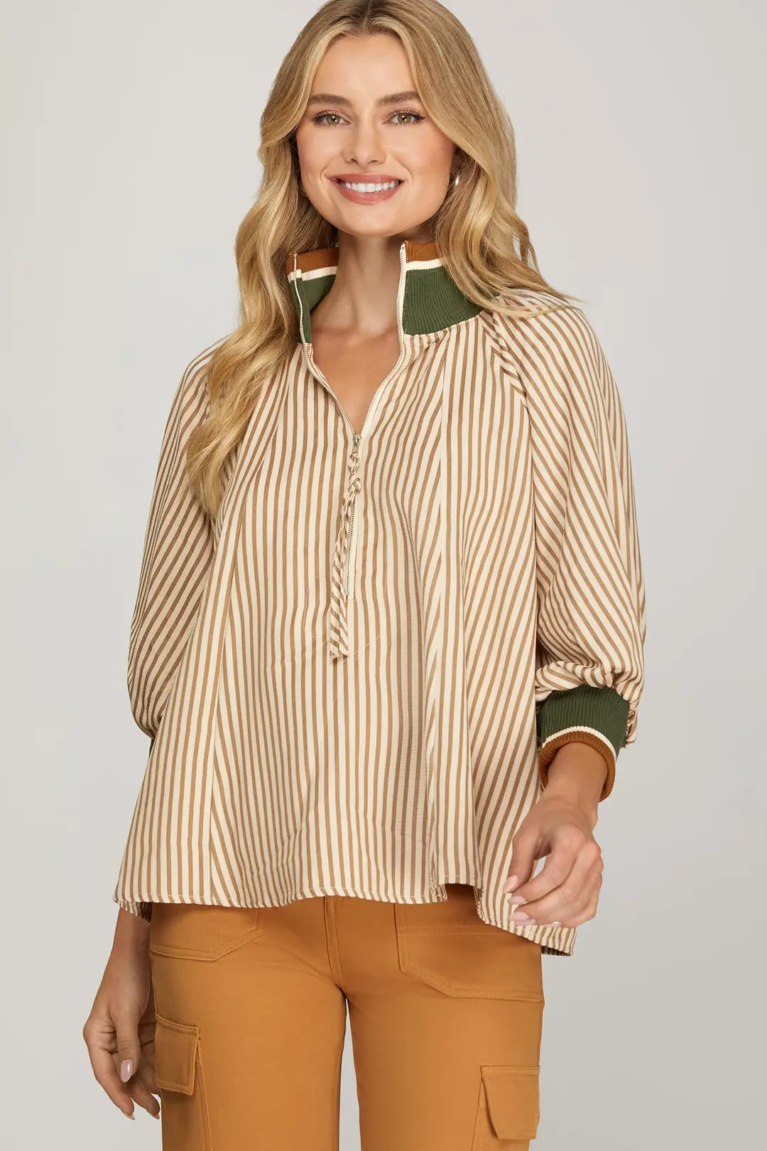 The Penelope Half Zip Striped Top