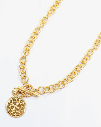 Chalice Cross Charm Necklace Worn Gold