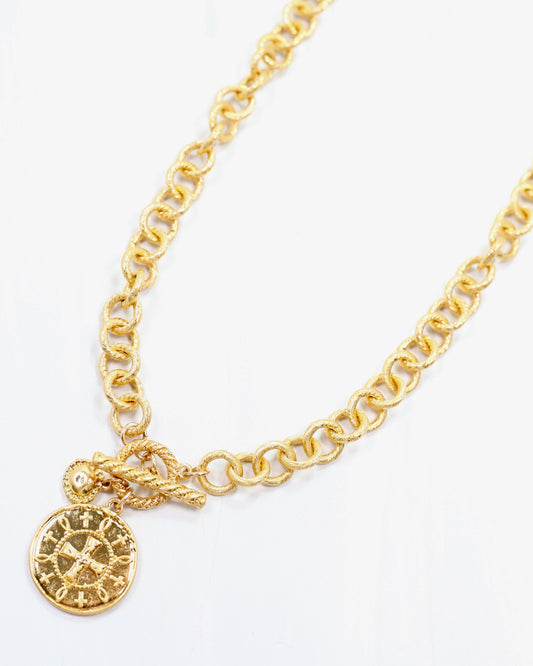 Chalice Cross Charm Necklace Worn Gold
