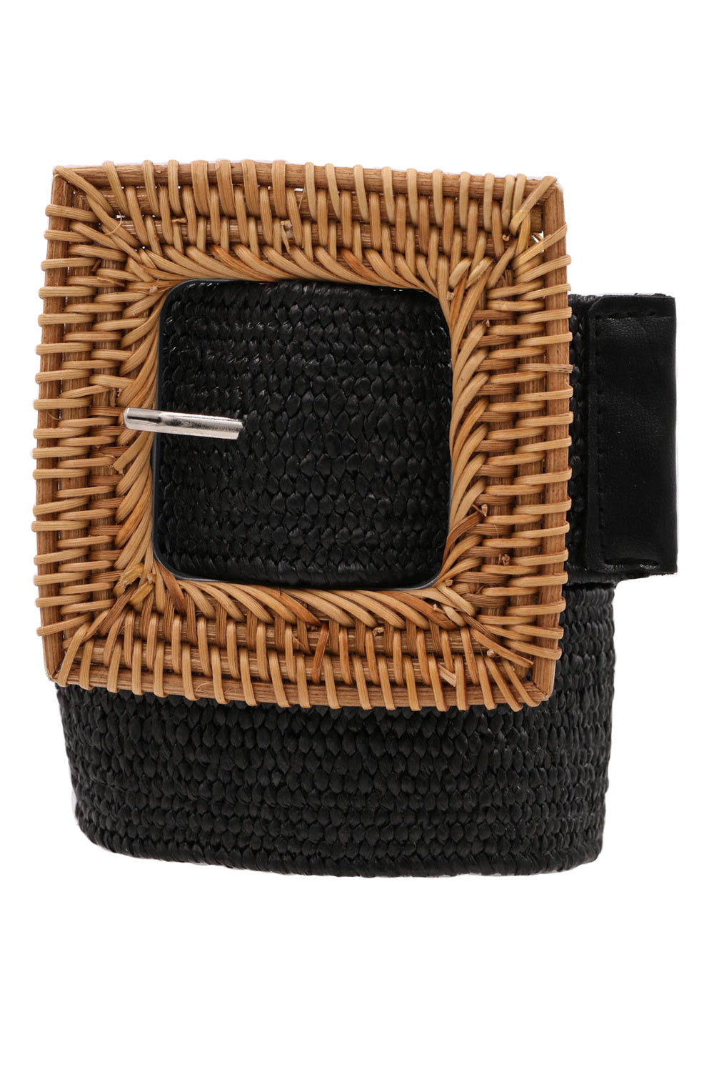 Wood Straw Buckle Stretch Belt