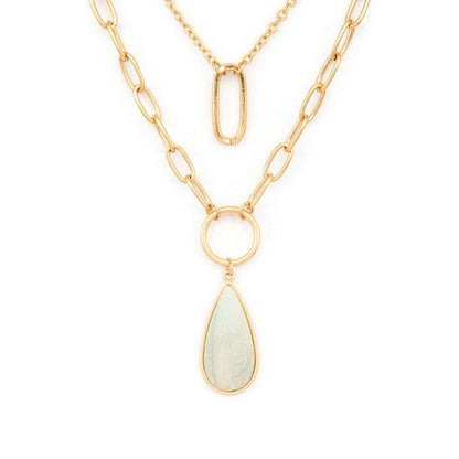 Stone Teardrop Layer Pendant Necklace