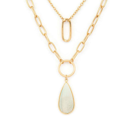 Stone Teardrop Layer Pendant Necklace