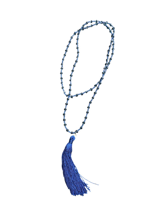 Blue Beaded Necklace with Tassel