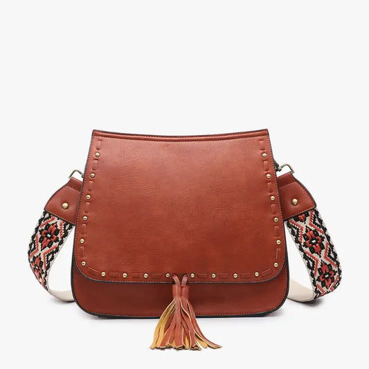 Jen&Co. Bailey Crossbody with Print Constast Strap in Rust