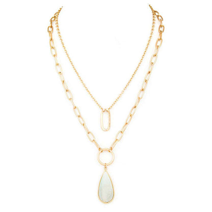 Stone Teardrop Layer Pendant Necklace
