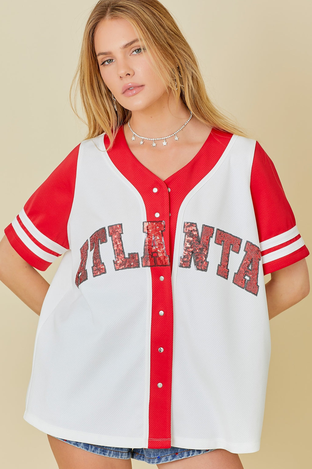 Red Sequin Atlanta Baseball Jersey