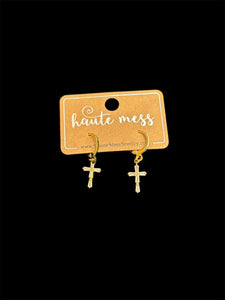 Haute Mess huggies with cz bars cross