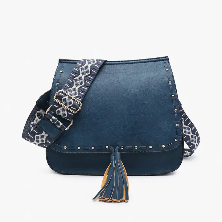 Jen&Co. Bailey Crossbody with Print Constast Strap in Navy