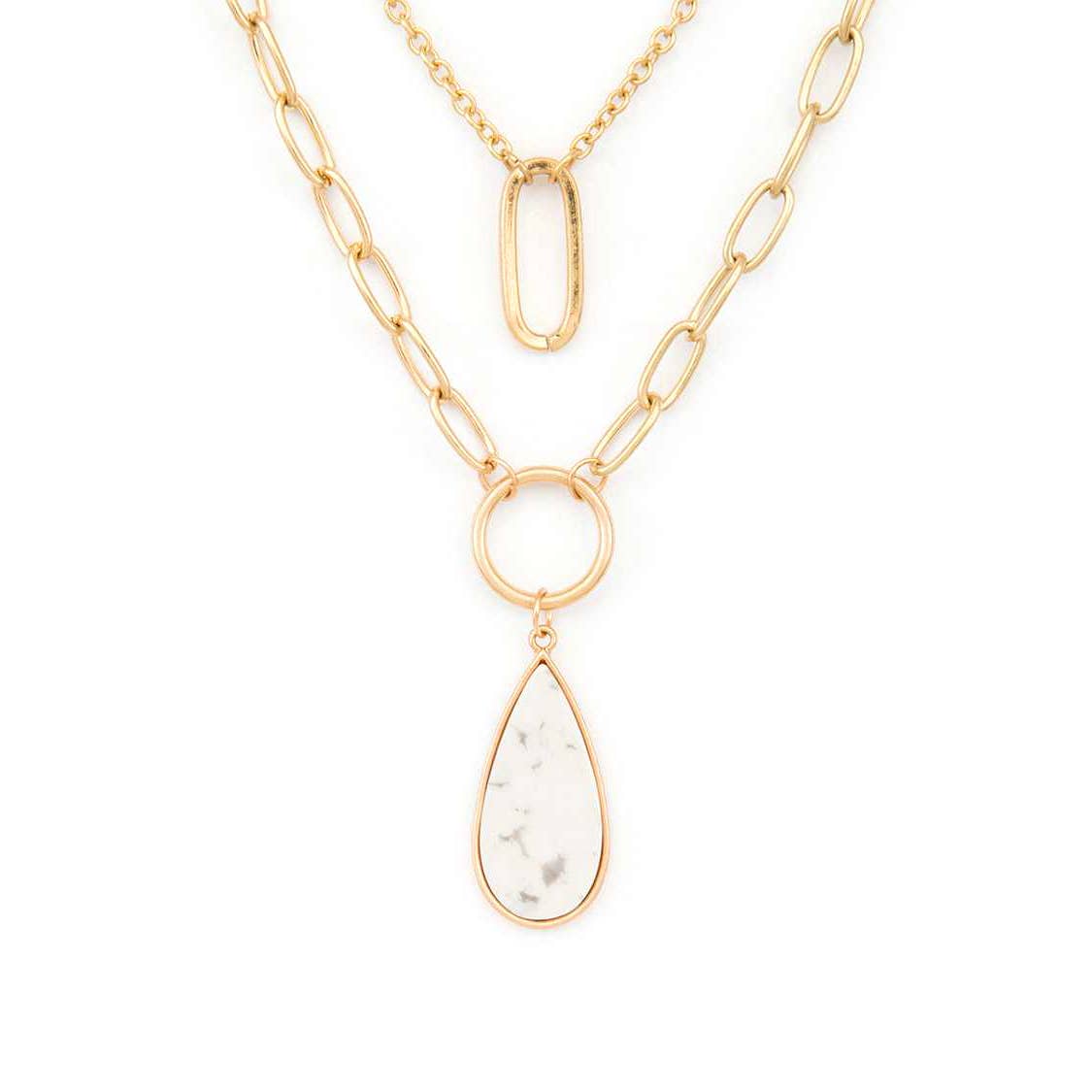 Stone Teardrop Layer Pendant Necklace