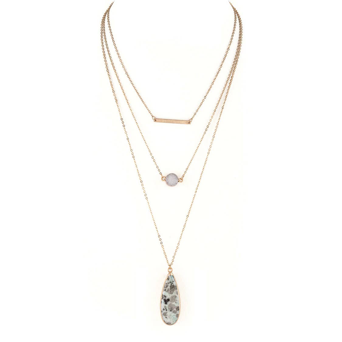 Druzy Genuine Stone Mix Layer Necklace
