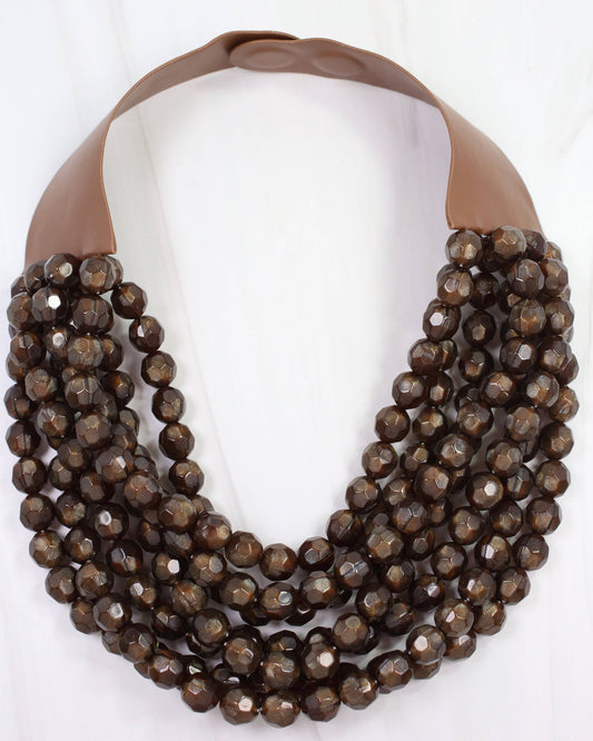 Cadence Multi Layered Beaded Necklace Brown: Default