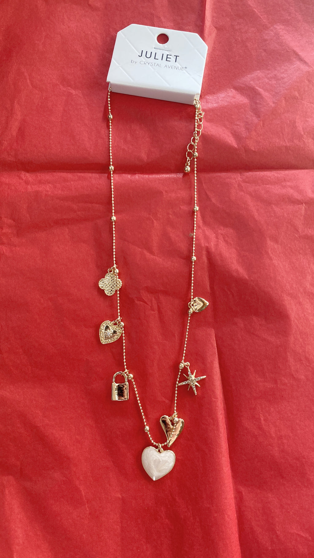 Gold Necklace with Gold Heart Charms