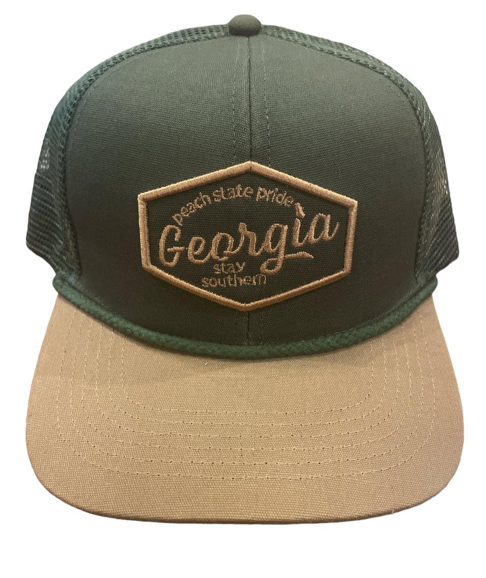 Peach State Pride Georgia Green/Brown Stay Southern Trucker hat