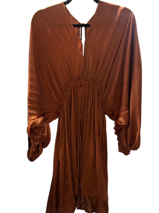Satin Pleated Dress in Burnt Orange