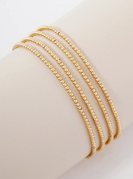 4PC-Set Skinny Gold Metallic Beads Stackable Stretch Bracelets