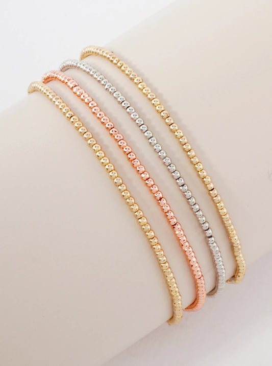 4PC-Set Skinny Tri-Colored Metallic Beads Stackable Stretch Bracelets