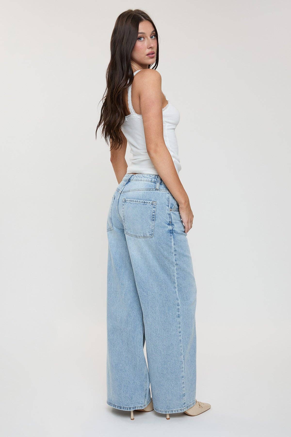 Billie Mid Rise Wide Leg Baggy Jeans-Light blue