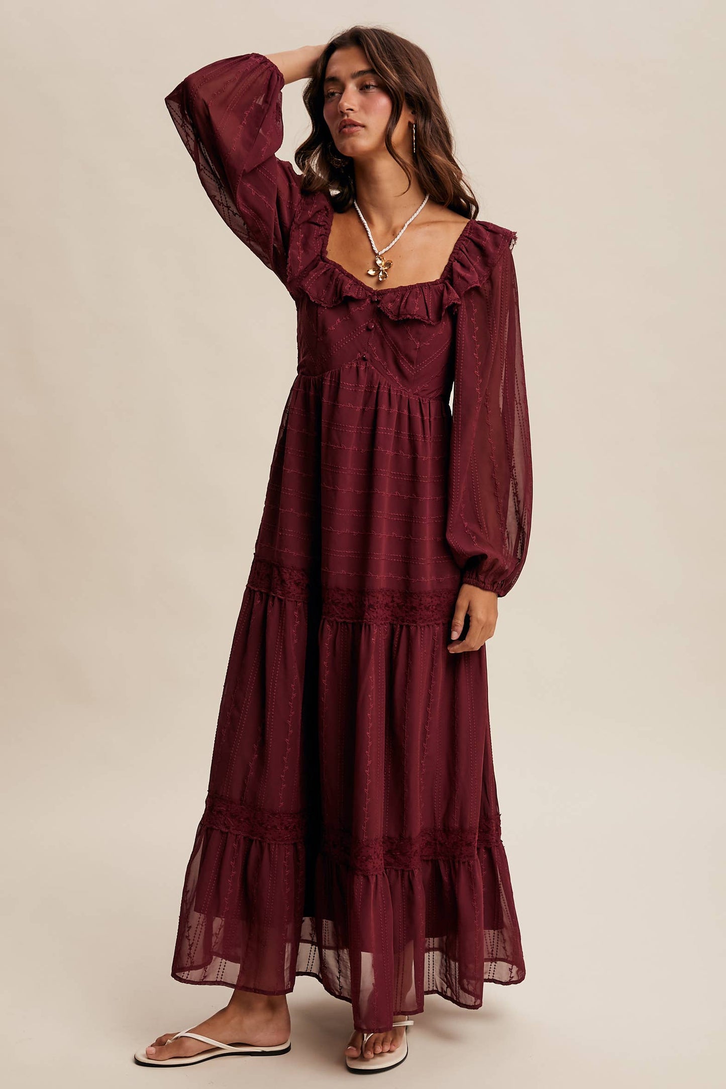 Diane Ruffle Trim Tiered Maxi Dress