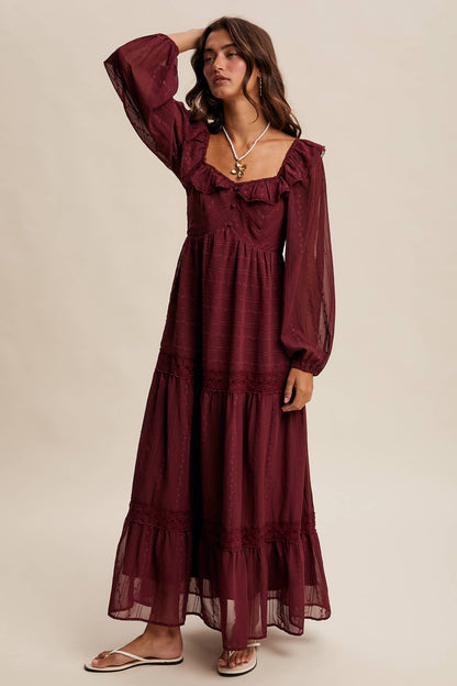Diane Ruffle Trim Tiered Maxi Dress