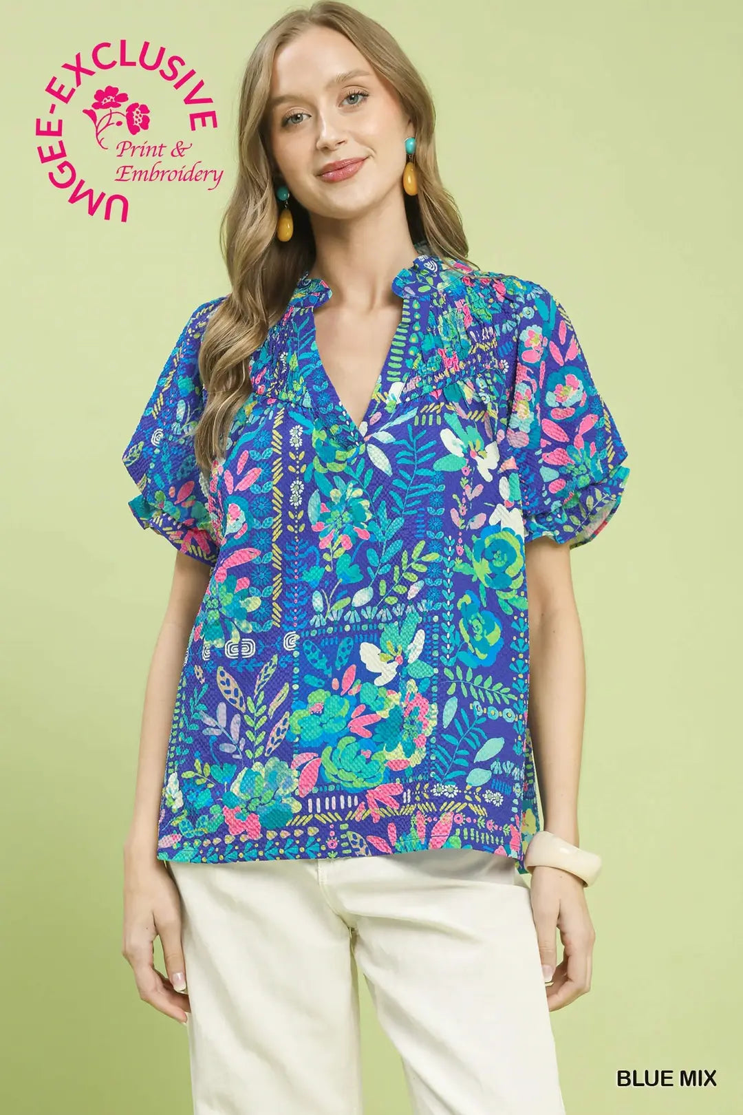 The Dahlia Botanical Print Flutter Sleeve Blouse