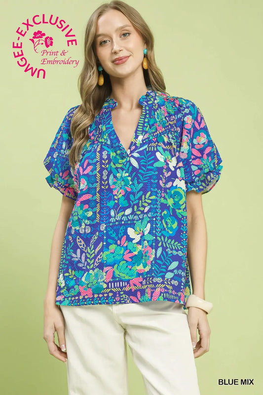 The Dahlia Botanical Print Flutter Sleeve Blouse