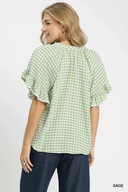 The Sage Gingham Ruffle Top