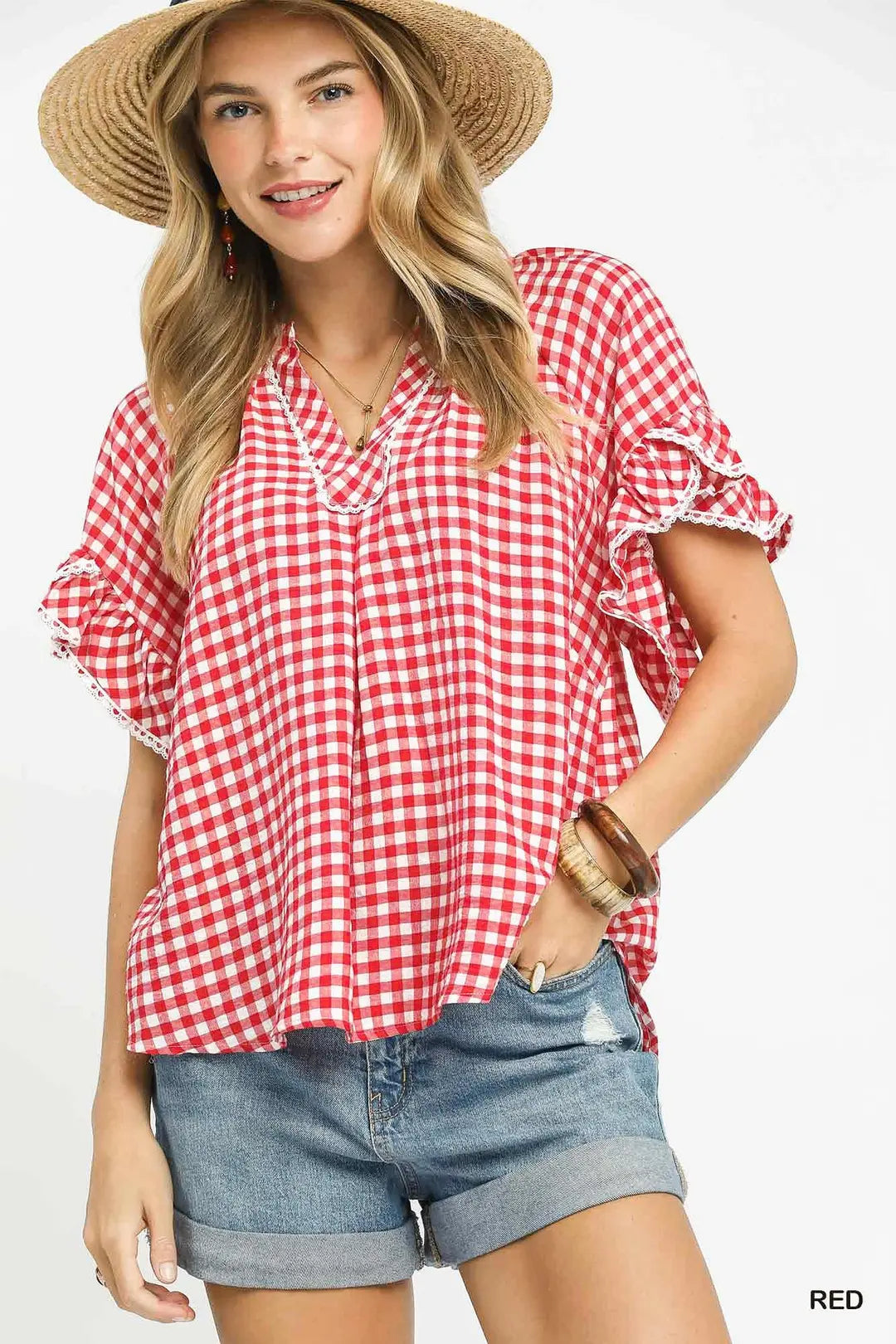 The Charlie Red Gingham Detailed Top