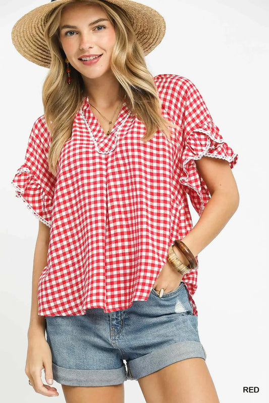 The Charlie Red Gingham Detailed Top