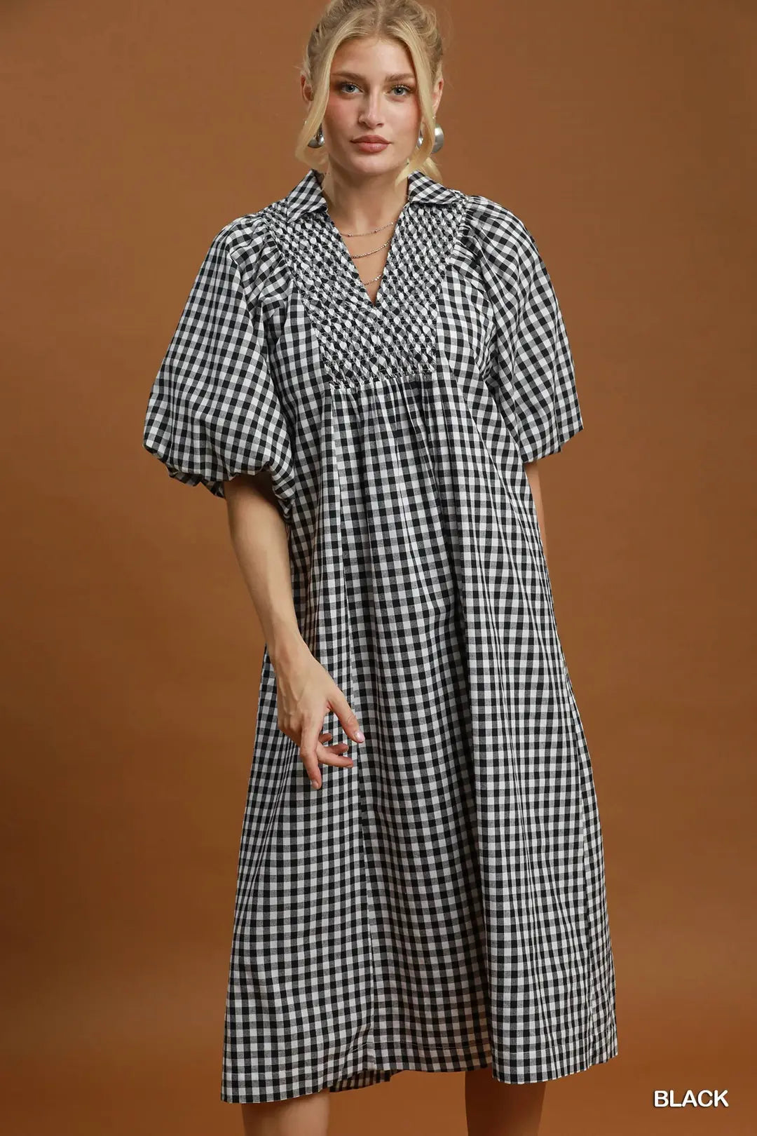 Black and White Gingham Midi Dress