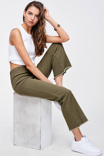 Soft Washed Stretchy High Waisted Flare Pants