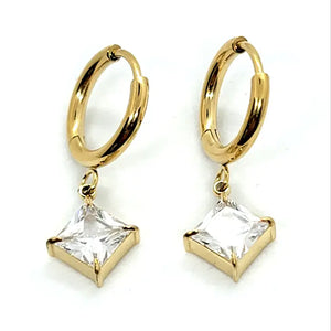 Diamond Shaped Solitaire Dangle Earrings