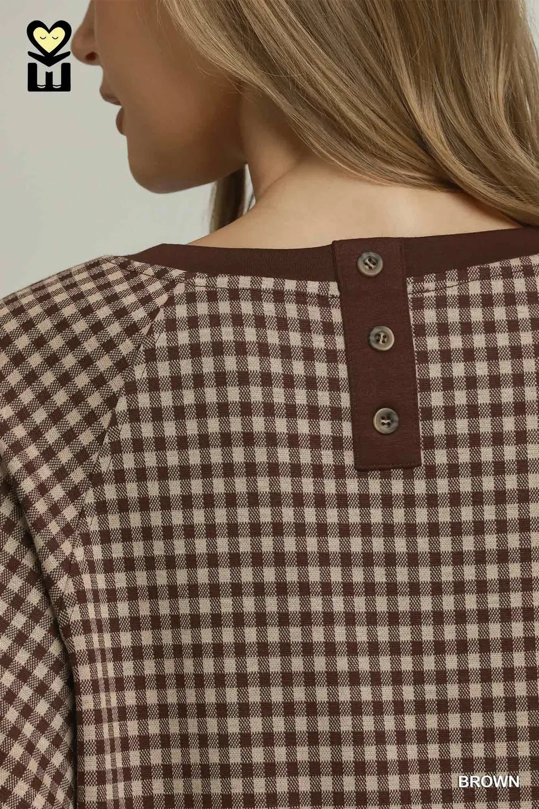 Gingham Print 3/4 Raglan Sleeve Top