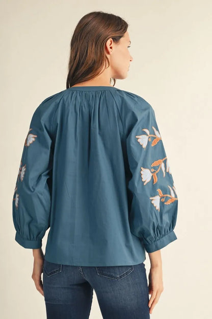 The Lilly Teal Applique Blouse