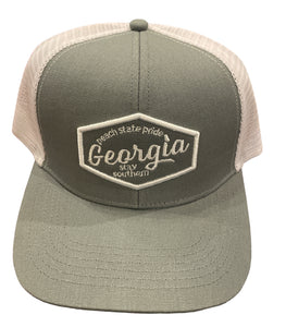 Peach State Pride Georgia Stay Southern Trucker hat Grey/White