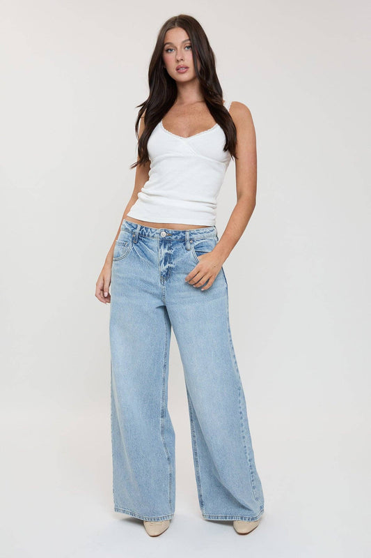 Billie Mid Rise Wide Leg Baggy Jeans-Light blue