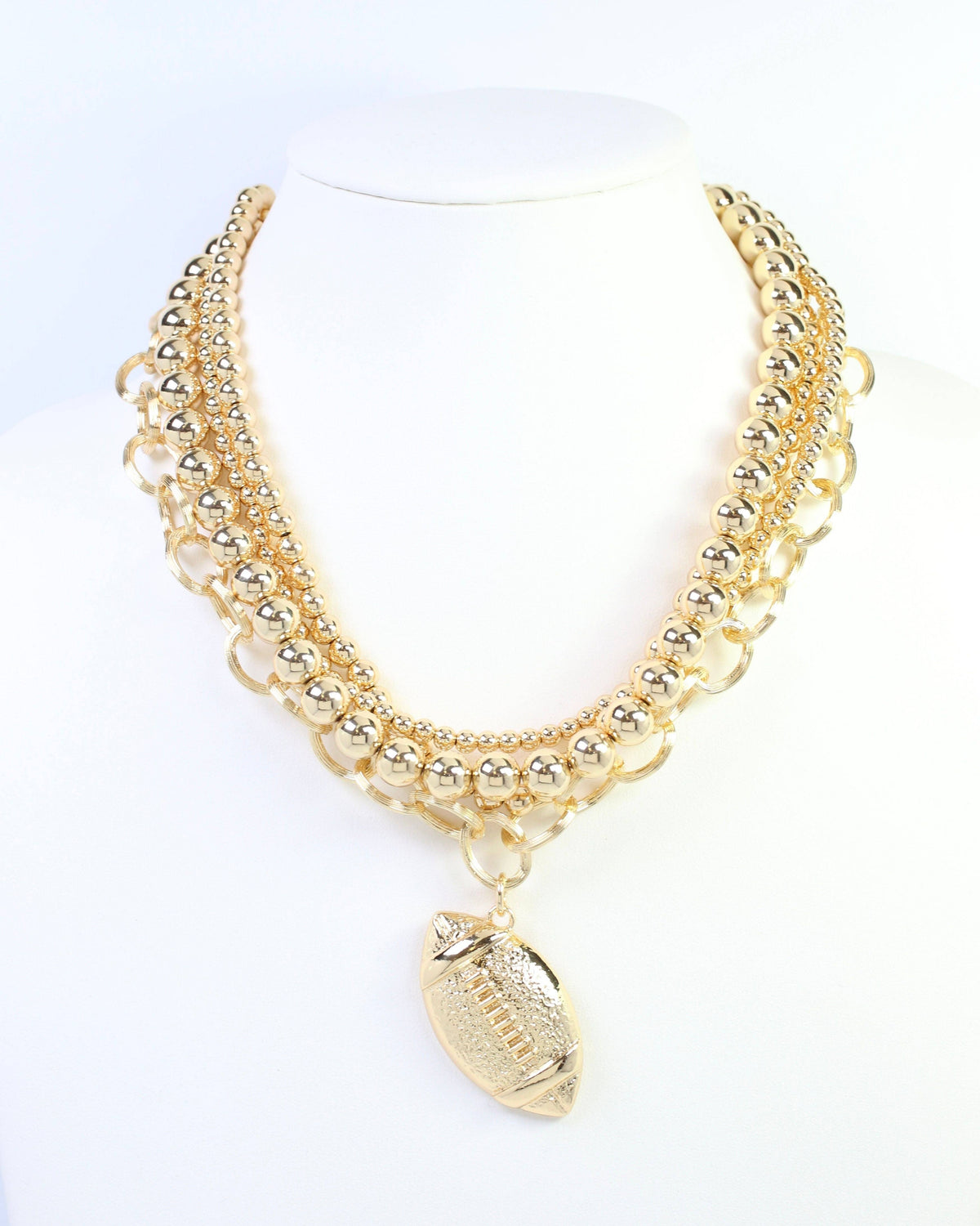 Bree Beaded Layered Necklace Football Gold: Default
