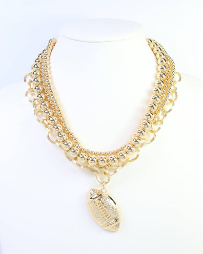 Bree Beaded Layered Necklace Football Gold: Default