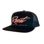 Roost Black 7 Panel w/ Pink Script Logo