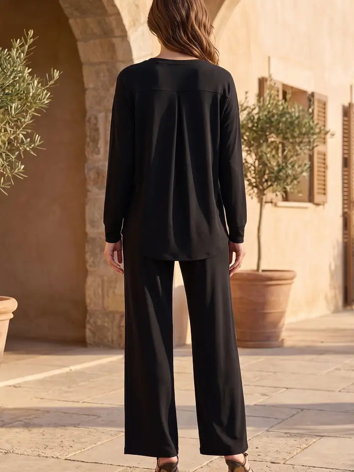 2-Piece Lizzy 3/4 Sleeve Top + Relaxed-Fit Pants Flowy Set