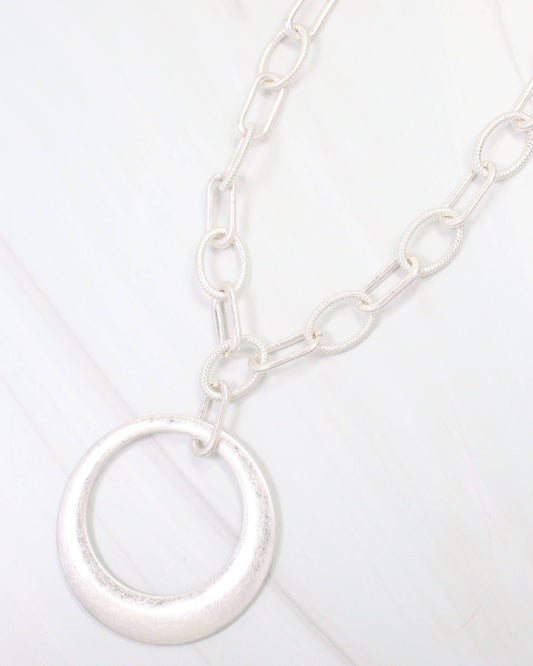 Hyattsville Chain Necklace with Circle Pendant Worn Silver
