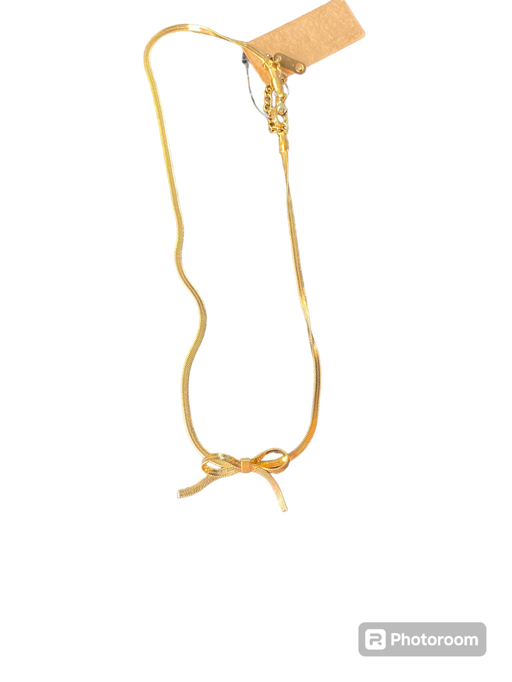 Gold Herringbone Necklace With Bow