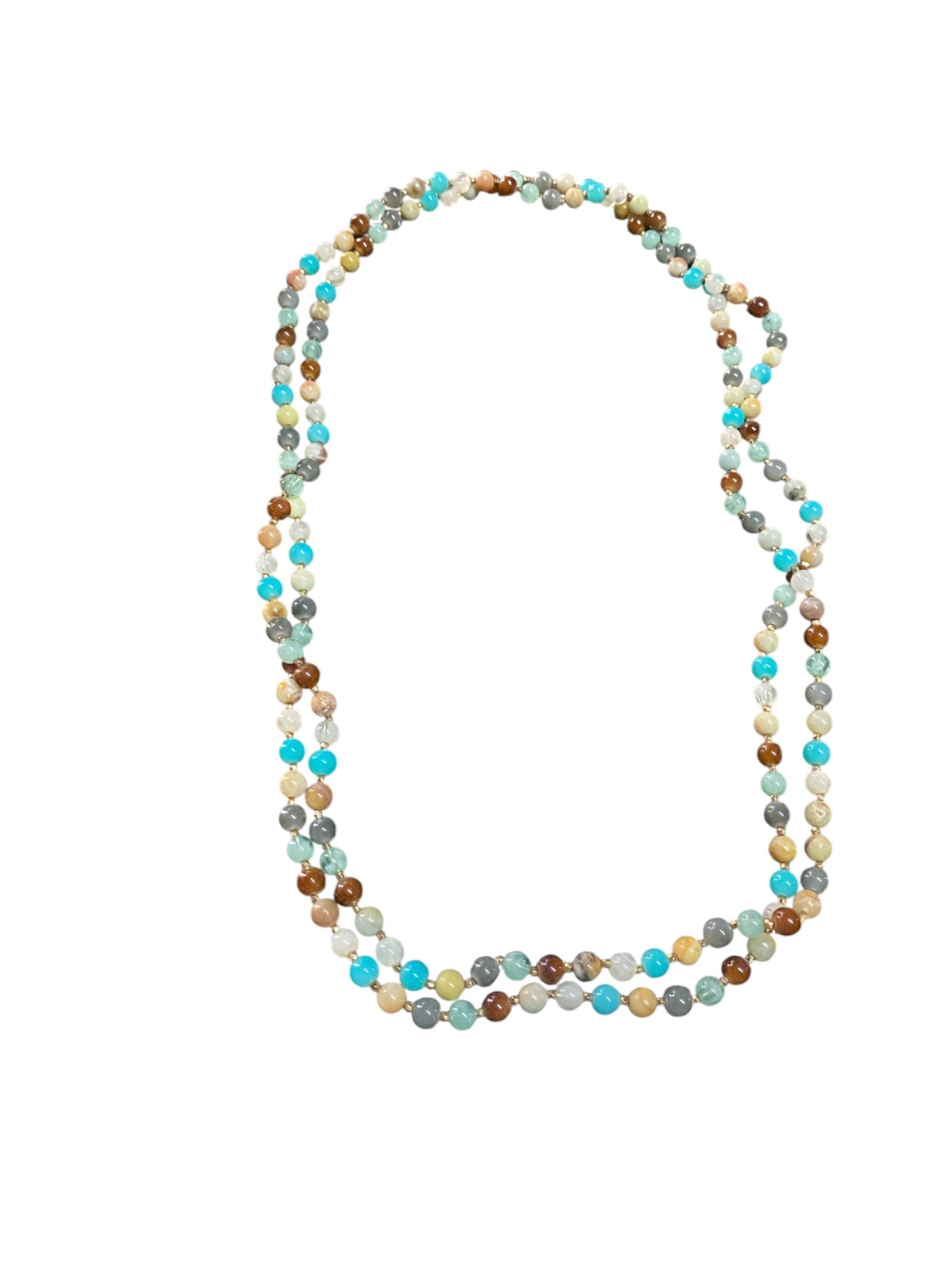Multi Blue and Neutrals Beaded Long Necklace